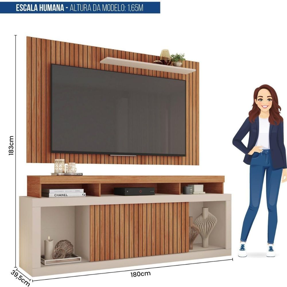 Rack com Painel Caemmun New Oscar  Para TV até 65” Freijó / Off White