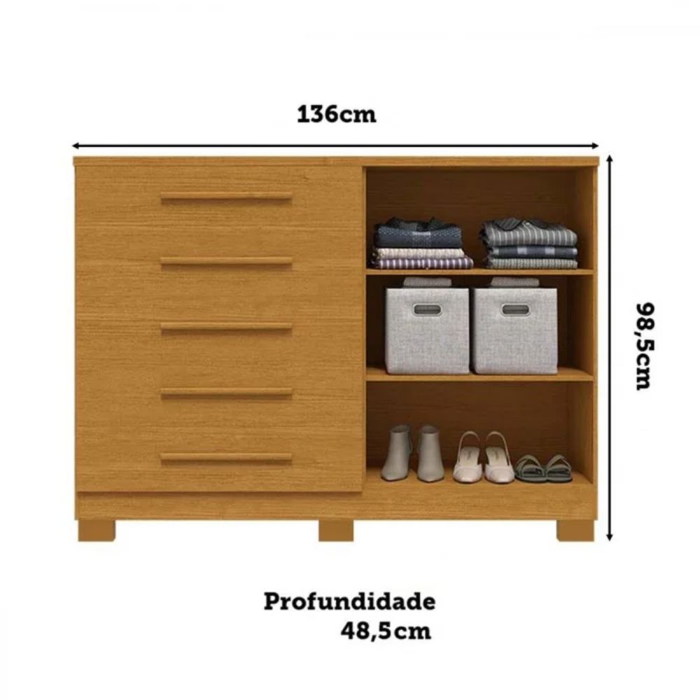 Cômoda de Quarto Bella c/ 2 Portas e 5 Gavetas Cinamomo - ACP Móveis