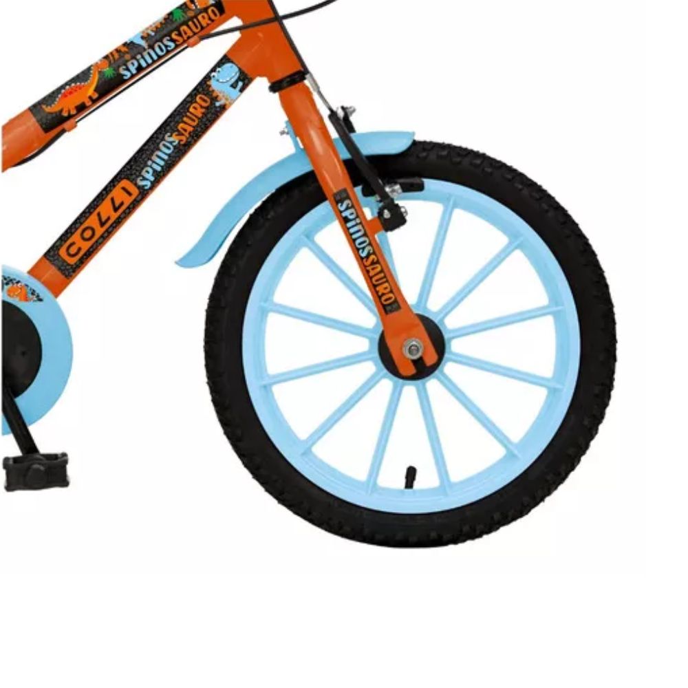Bicicleta Colli Spinossauro Aventuras Aro 16 com Rodinhas Laranja Neon