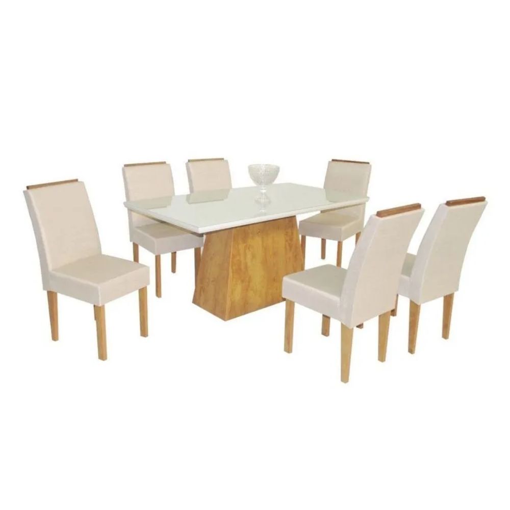 Mesa Retangular Florença 6 Cadeiras São Carlos Freijo Com Off White
