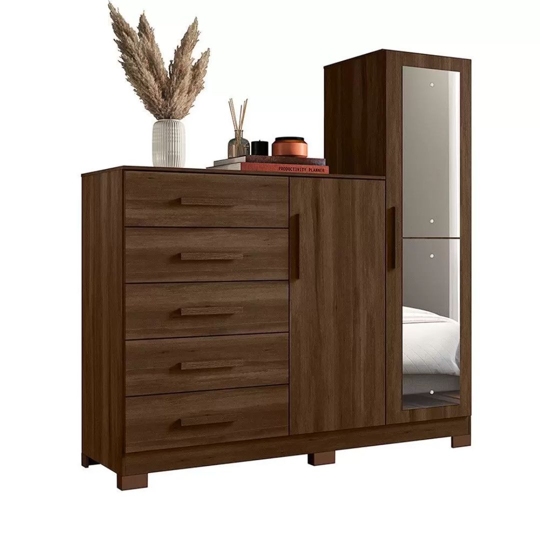 Cômoda Albatroz New Master 5 Gavetas 2 Portas Nature/Titanium