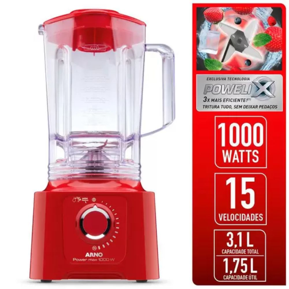 Liquidificador Arno Power Max 1000W LN59 Vermelho