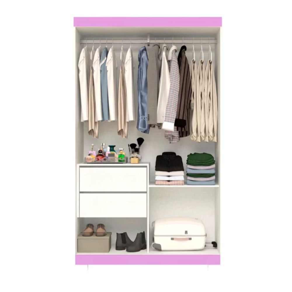 Guarda Roupa ACP Samira 2 Portas 2 Gavetas Branco/Rosa/Azul