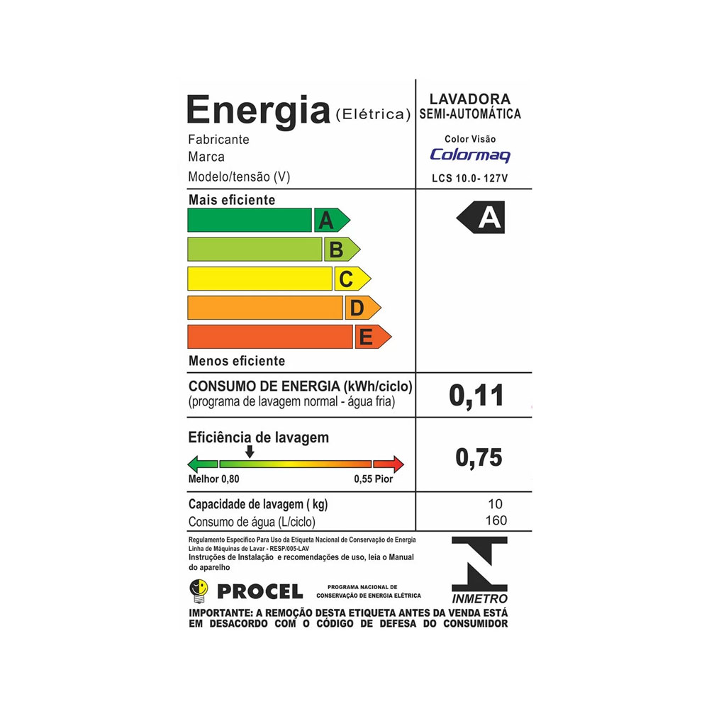 Lavadora Colomarq LCS 10KG Branca 220V