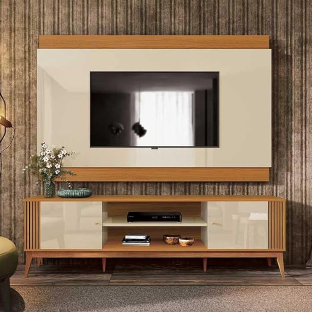 Rack EDN Legacy 2.0 com 2 Portas Off White/Cedro