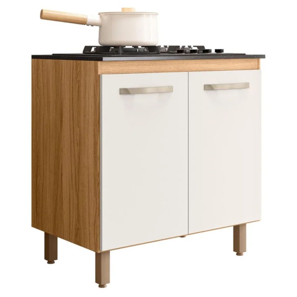 Balcão para Cooktop 80cm com 2 Portas Fit Freijó/Off White Nicioli