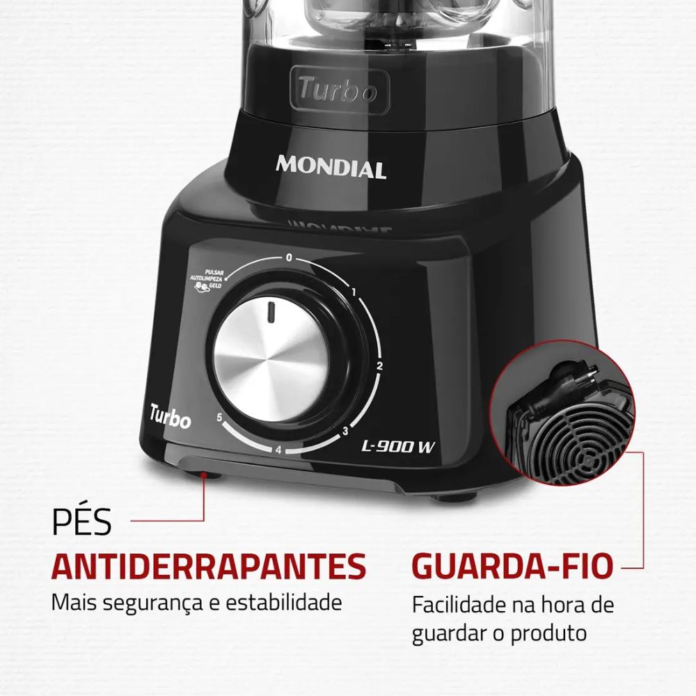 Liquidificador Mondial 900W L-900 FB 5 Velocidades Preto