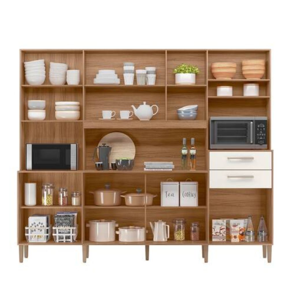 Kit Cozinha Nicioli Hortelã 2,40m Ipê/Off White Cristal