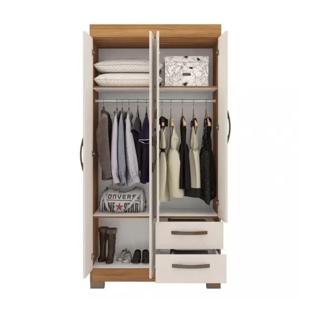 Guarda Roupa Solteiro 4 Portas 2 Gavetas Flex NT 6010 Notável Móveis Freijó Trend/Off White