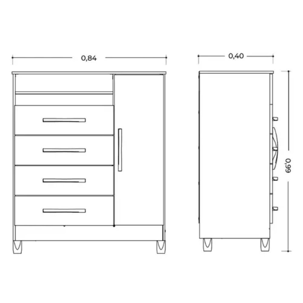 Cômoda 4 Gavetas 1 Porta Flex Turquesa Albatroz Cinamomo