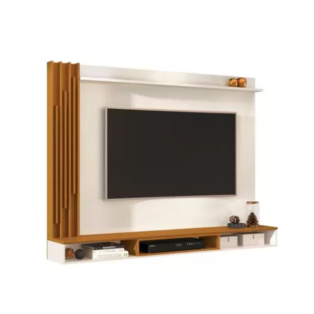Painel Para TV 55 Polegadas Ripado 180cm Aston EDN Off White/Cedro