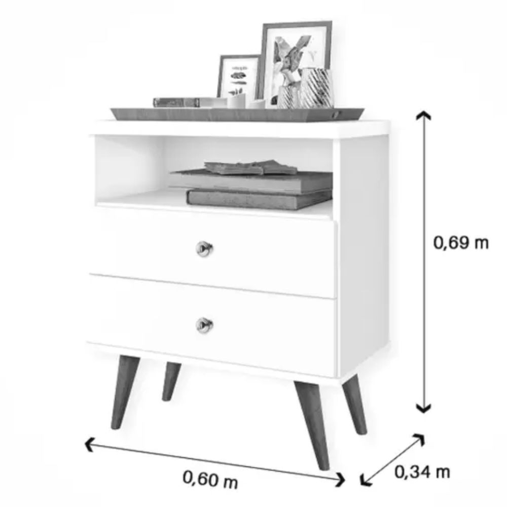 Mesa De Cabeceira Status 2 Gavetas Off White J&amp;A Móveis