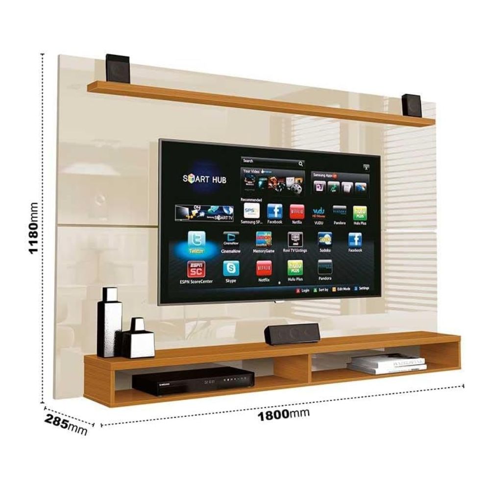 Painel Suspenso TV EDN Maxi Off White e Cedro