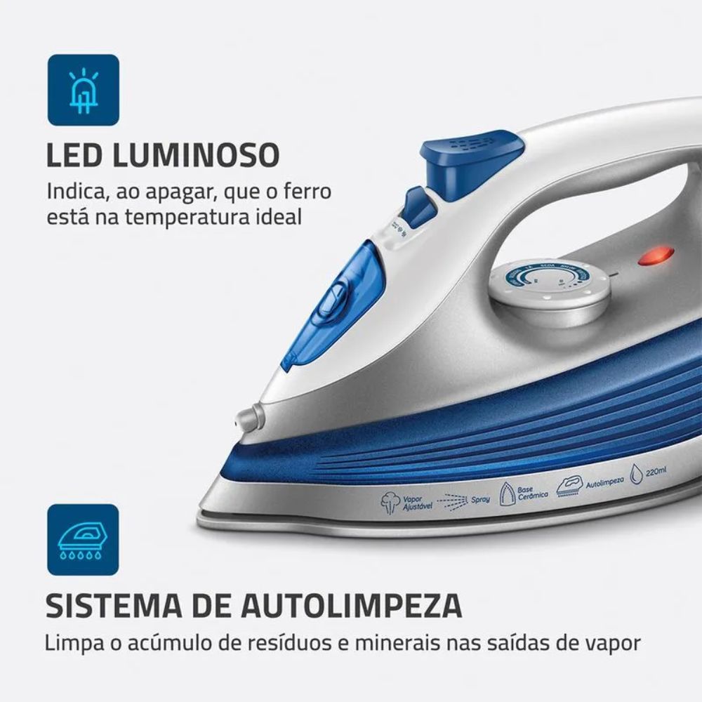Ferro a Vapor Mondial FVN-01-BL Branco/Azul