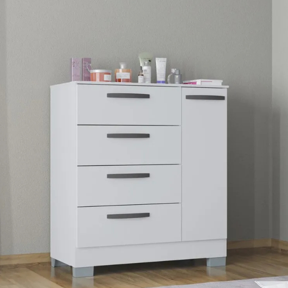 Cômoda Poquema 86833 4 Gavetas 1 Porta Branco