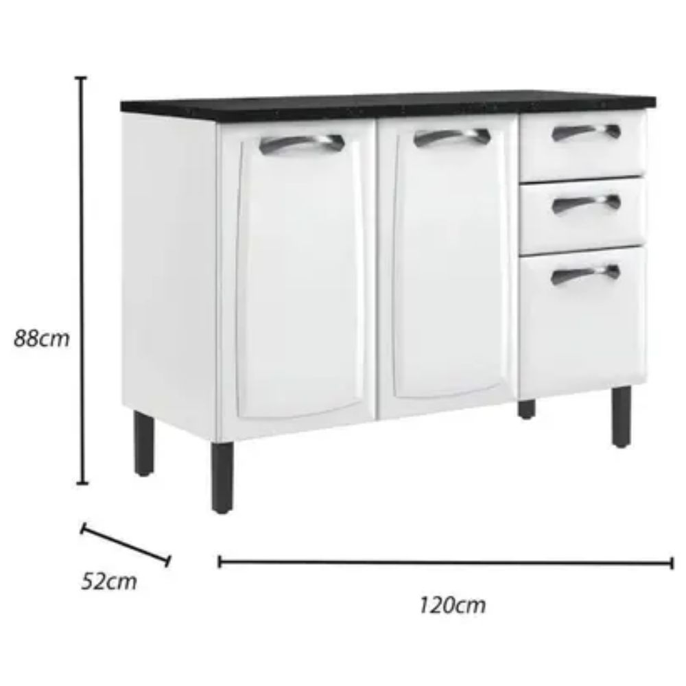 Balcão 120 3 Portas 2 Gavetas New Premium Branco Itatiaia