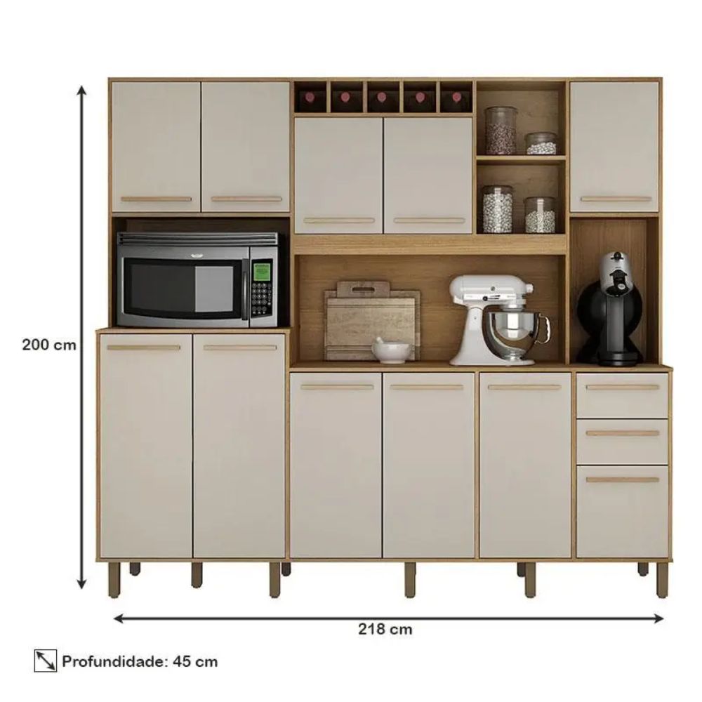Armário de Cozinha Valdemóveis Petra 10 Portas Cinamomo/Off White