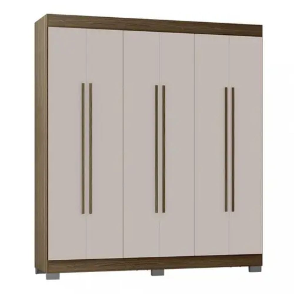 Guarda Roupa Casal 6 Portas 2 Gavetas Barcelona Poquema Castanho/Off White