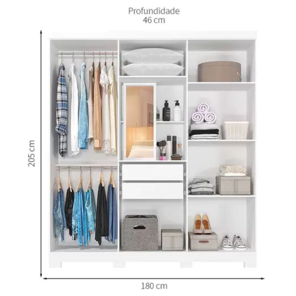 Guarda Roupa Panan Milena Com Espelho Interno 6 Portas Branco