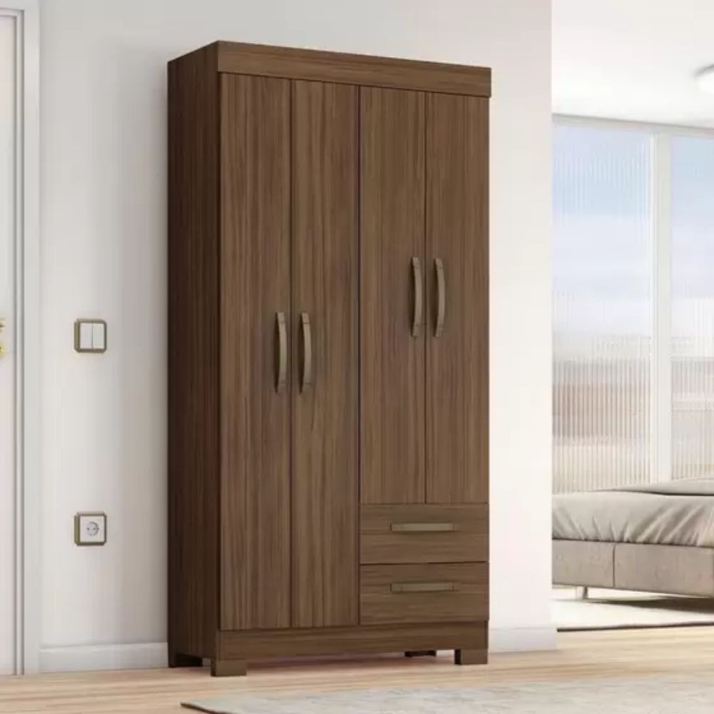Guarda Roupa Solteiro 4 Portas 2 Gavetas Flex NT 6010 Notável Móveis Nogal Trend