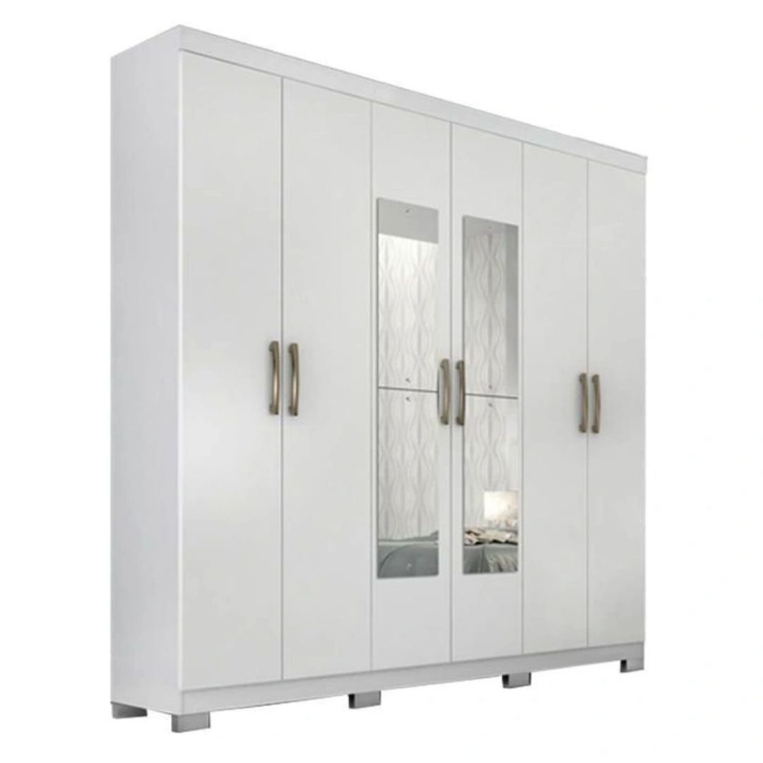 Guarda Roupa Panan Milena Com Espelhos 6 Portas Branco
