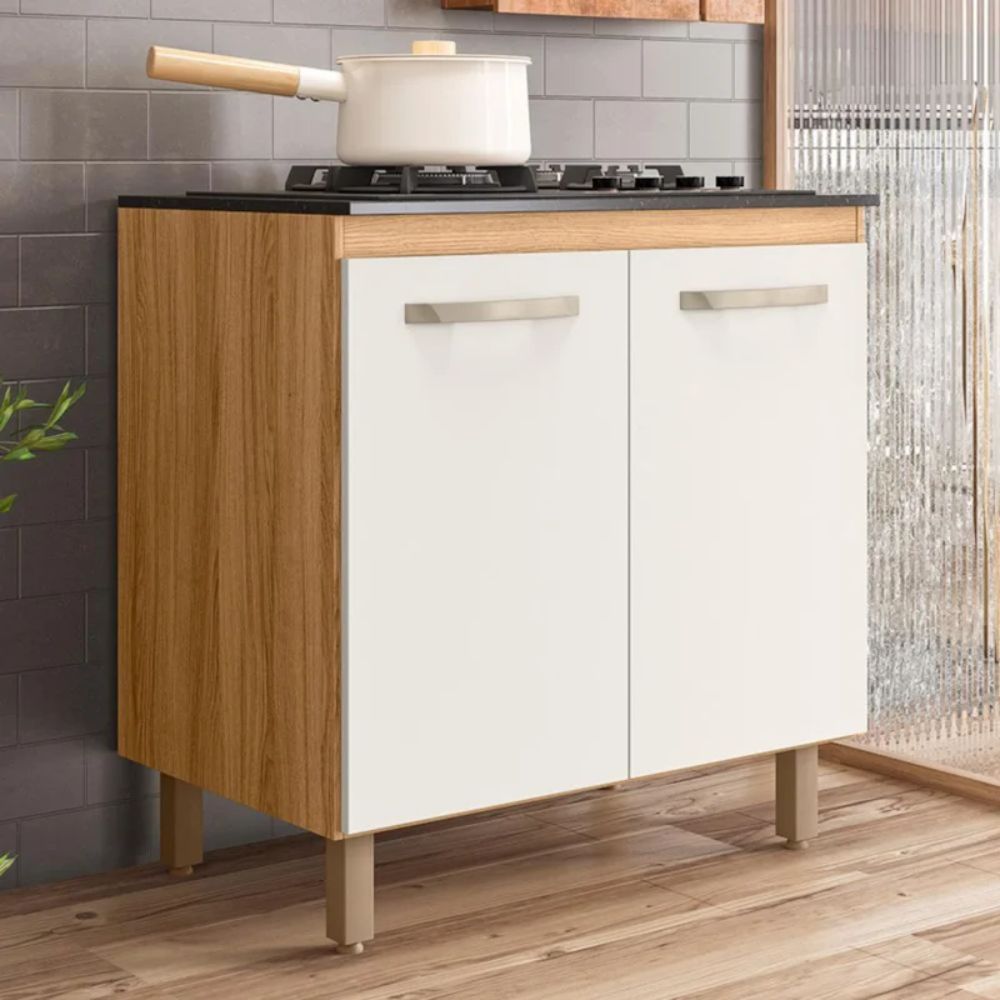 Balcão para Cooktop 80cm com 2 Portas Fit Freijó/Off White Nicioli