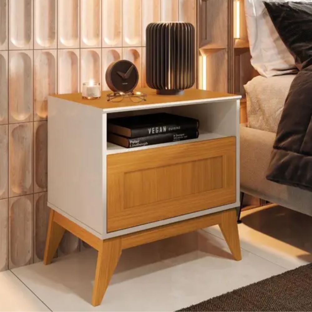 Mesa de Cabeceira EDN Urban Off White/Cedro