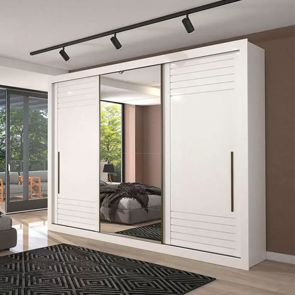 Guarda Roupa Panan Vitória Slide Glass 3 Portas Branco