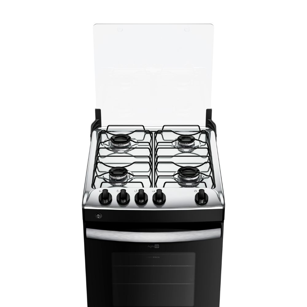 Fogão 4 Bocas Preto com Mesa Inox Atlas Agile Up Bivolt