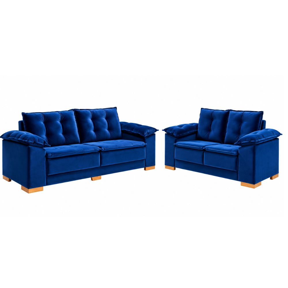Conjunto estofado Caza Nobre Napoles 2/3 lugares navy T07 Veludo Azul