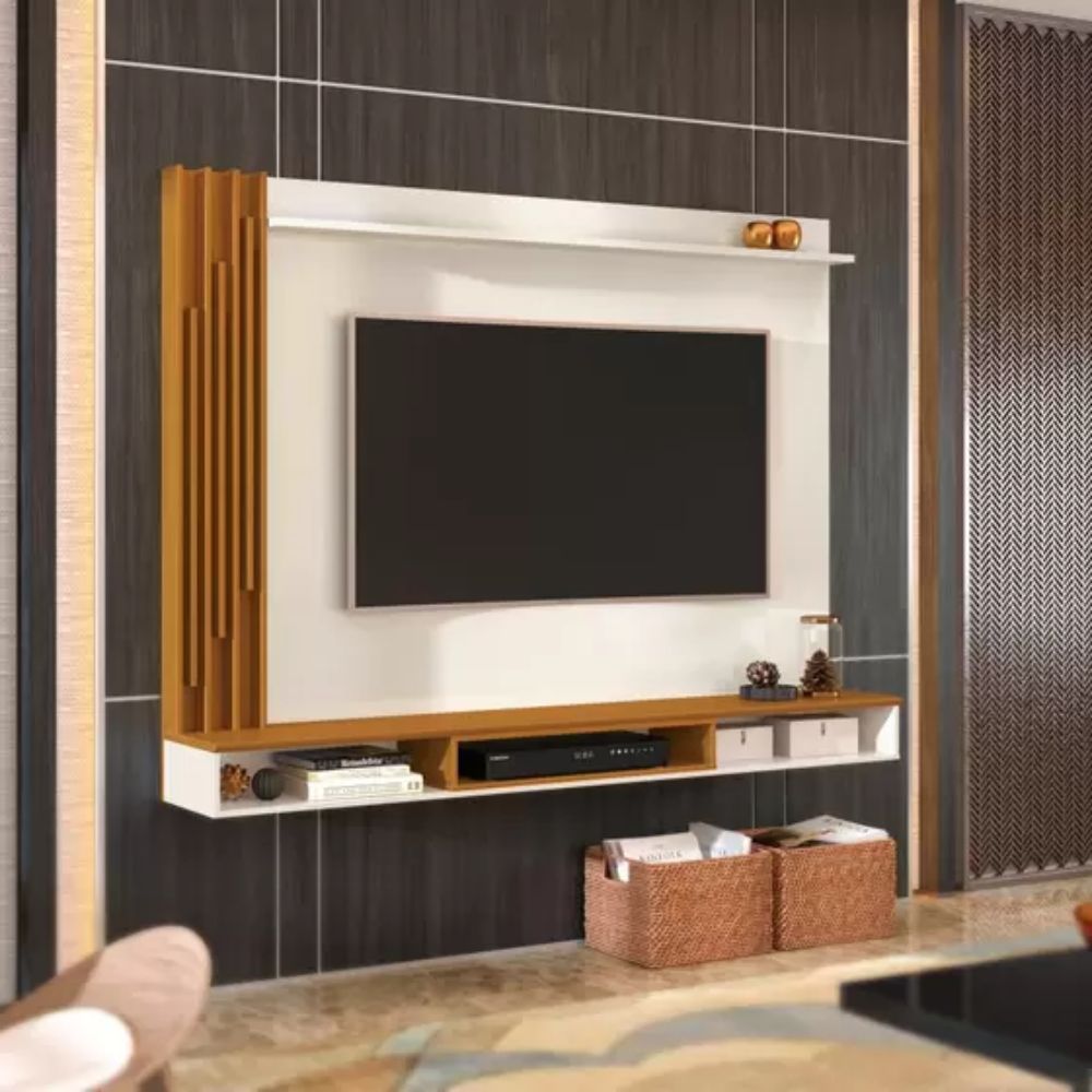Painel Para TV 55 Polegadas Ripado 180cm Aston EDN Off White/Cedro