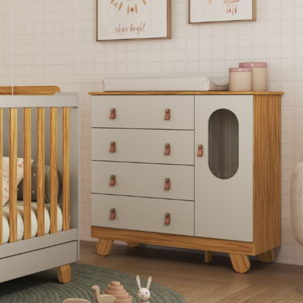 Cômoda Infantil Peroba 4 Gavetas e 1 Porta