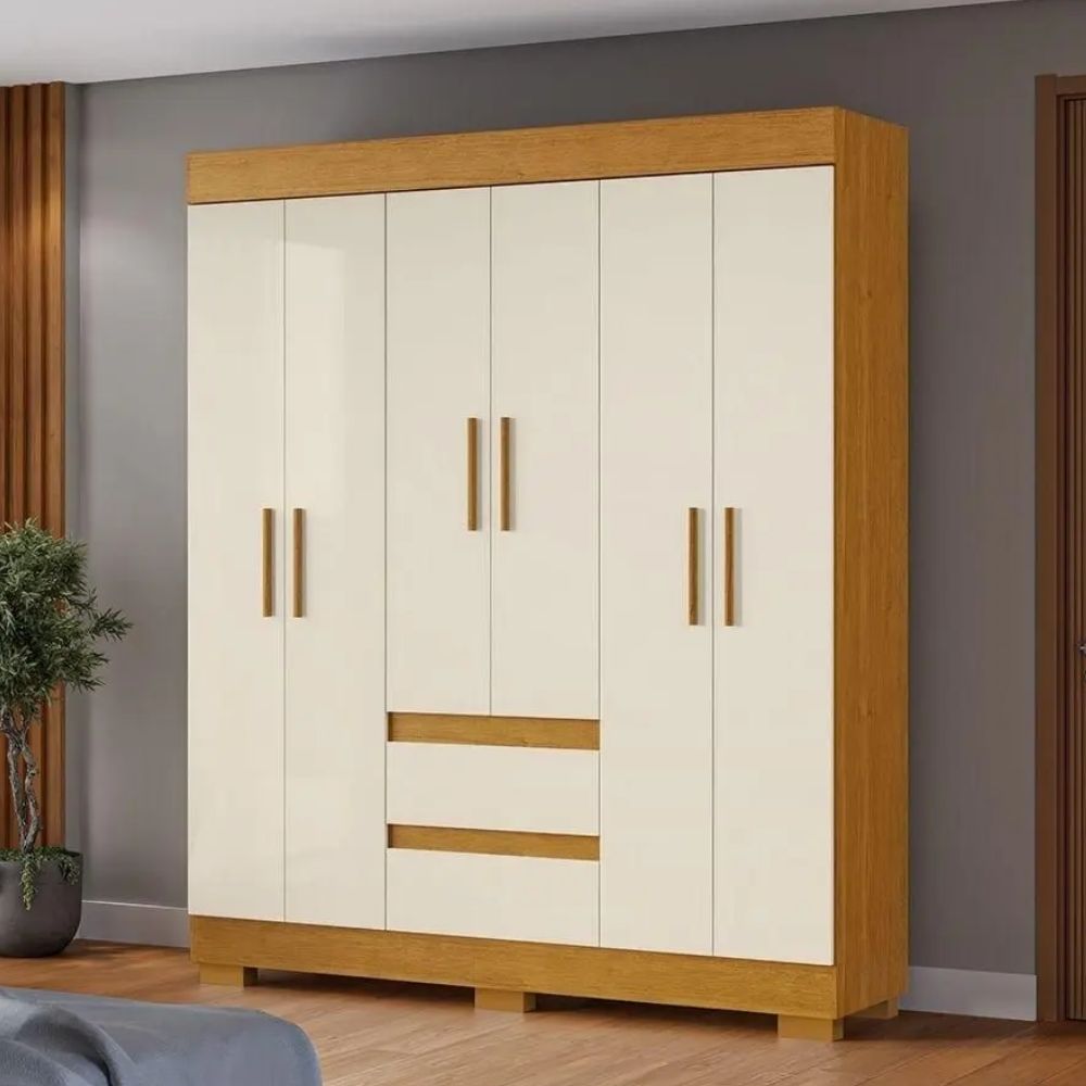 Guarda Roupa ACP Maya 6 Portas 2 Gavetas com Pés Cinamomo/Off White