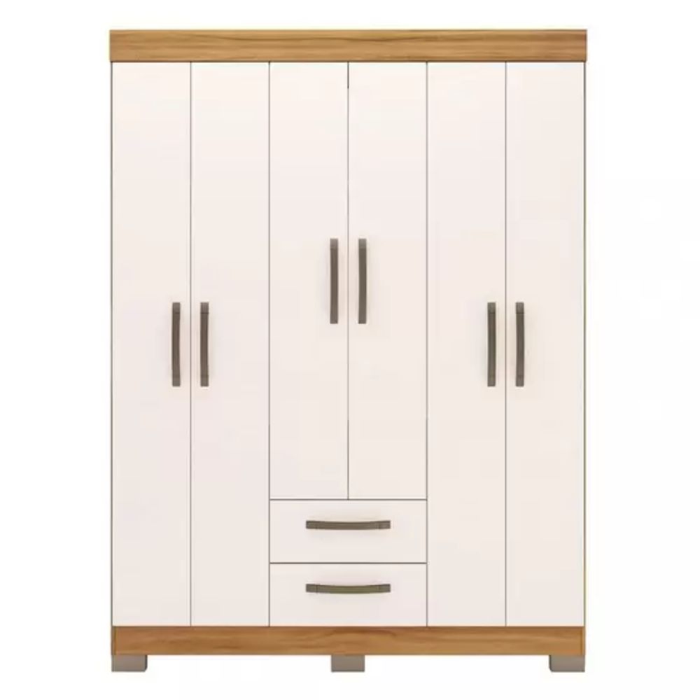Guarda Roupa Solteiro 6 Portas 2 Gavetas NT 6015 Notável Freijó Trend/Off White TX