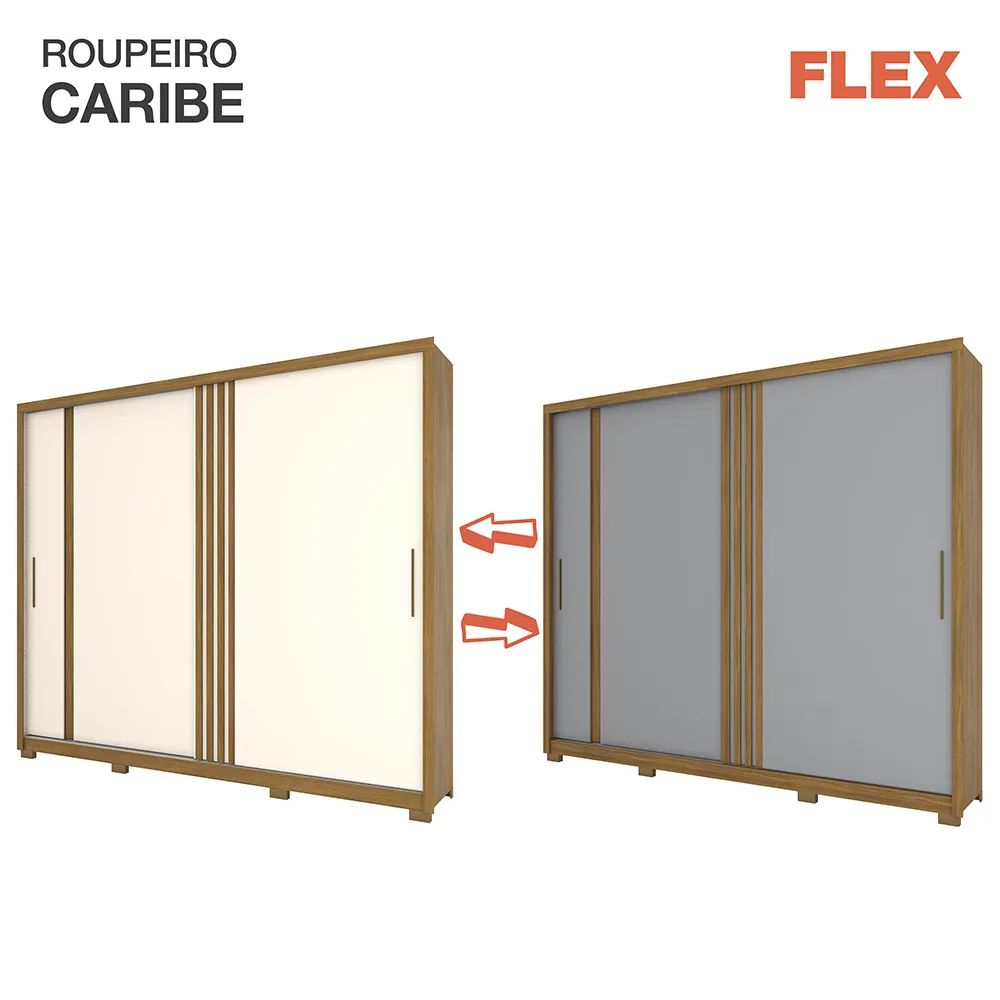 Guarda Roupa Henn Caribe 2 Portas de Correr Nature / Off White / Cinza
