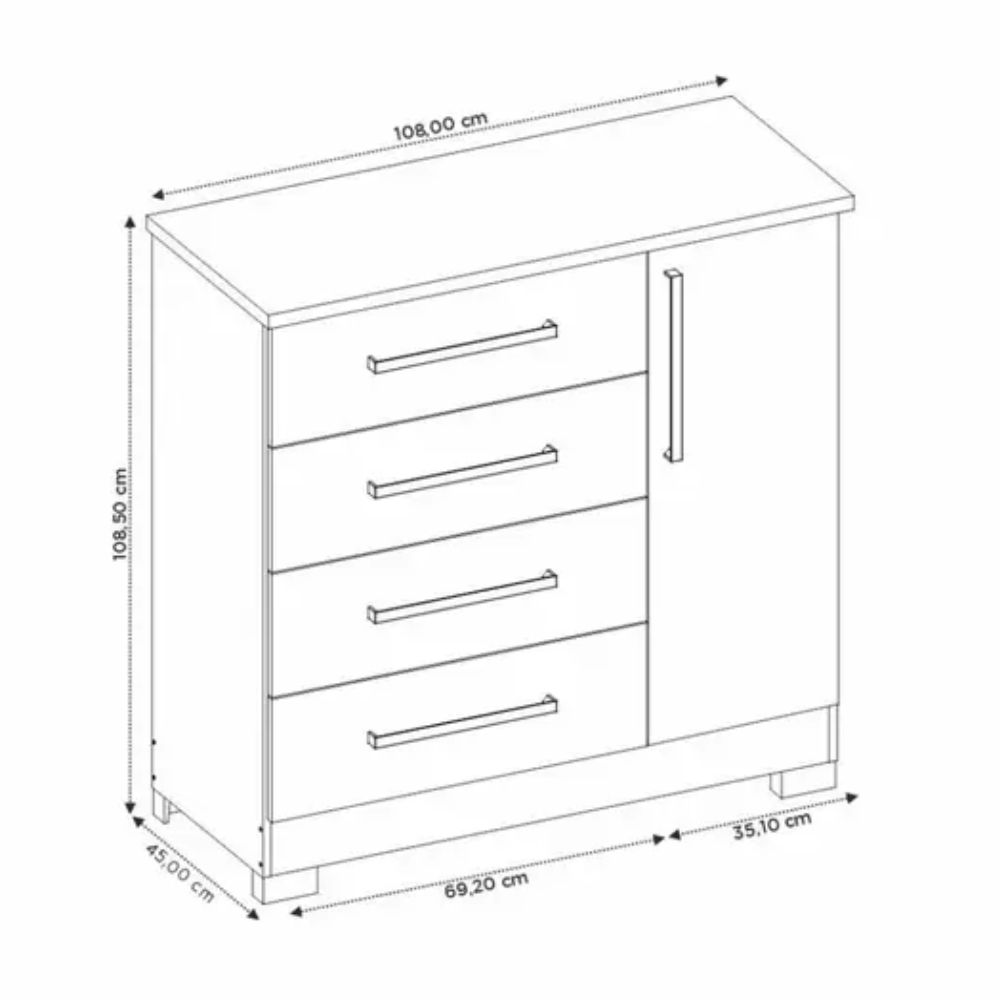 Cômoda 4 Gavetas 1 Porta Flex NT 5185 Notável Móveis