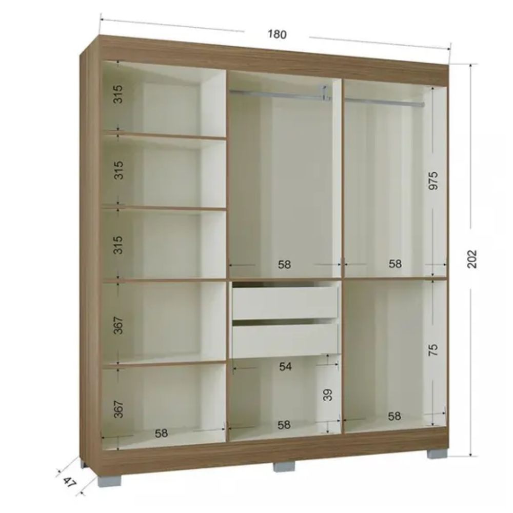 Guarda Roupa Casal 6 Portas 2 Gavetas Barcelona Poquema Castanho/Off White