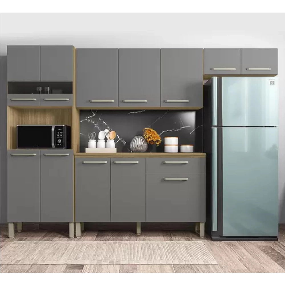 Cozinha Kits Paraná Versalhes com Balcão 8977 Freijó/Gris