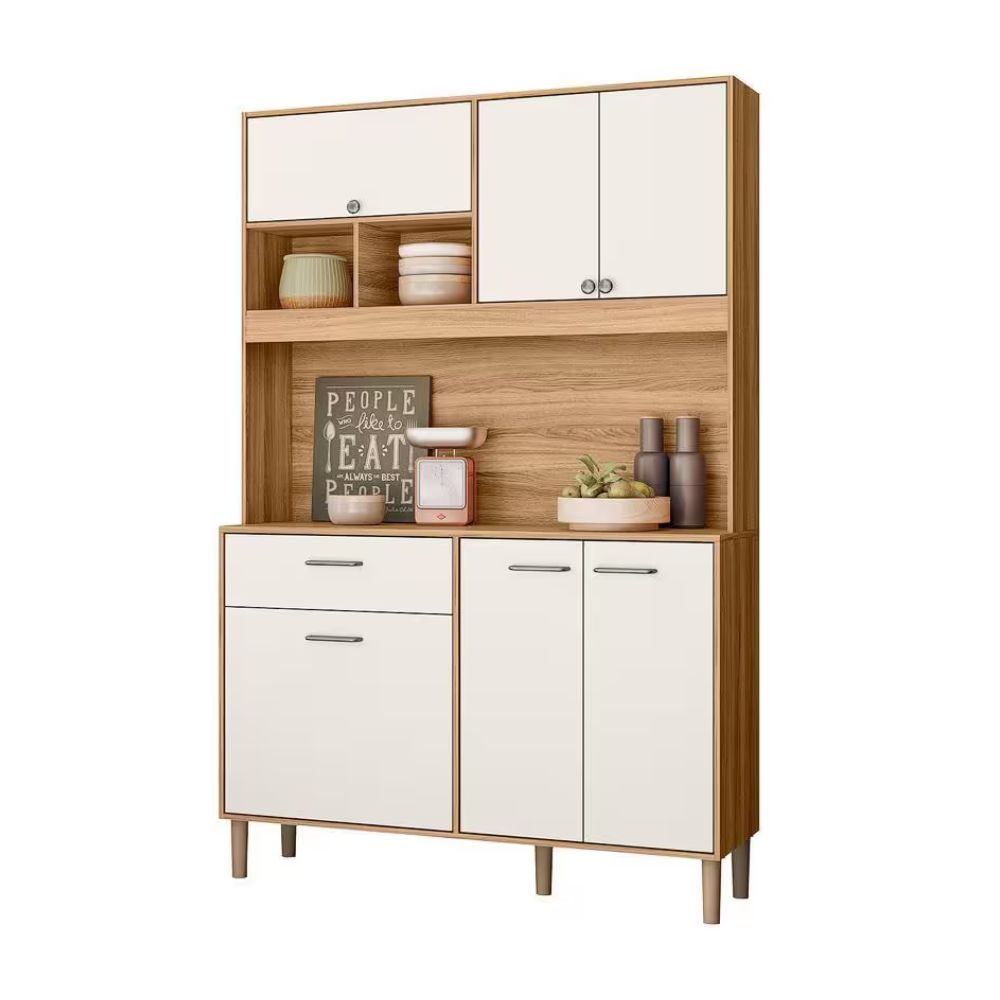 Armário Para Cozinha 6 Portas 1 Gaveta 120 cm Freijó Off White Cristal Erva Doce Nicioli