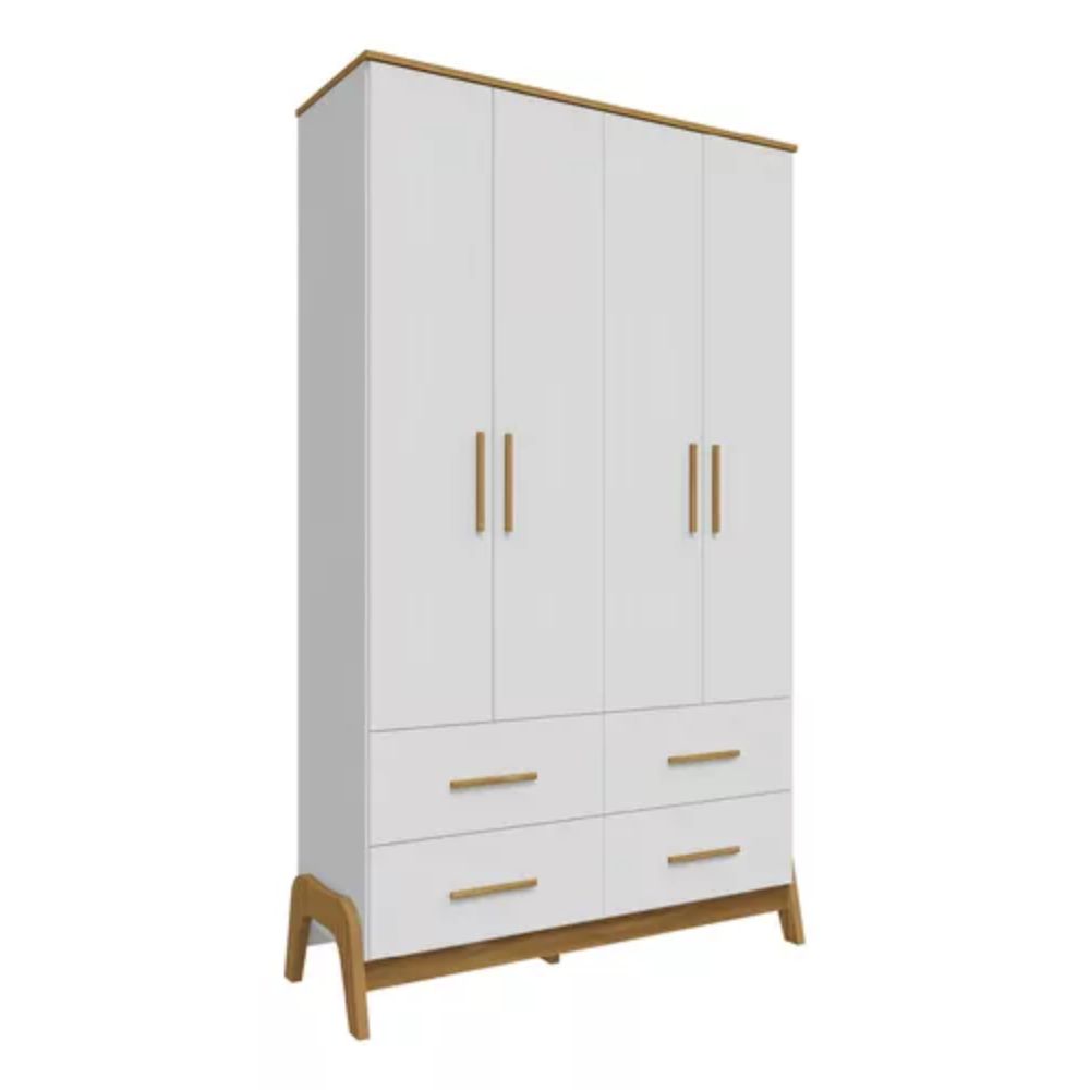 Guarda Roupa Peroba Guti 4 Portas Branco/Amêndoa