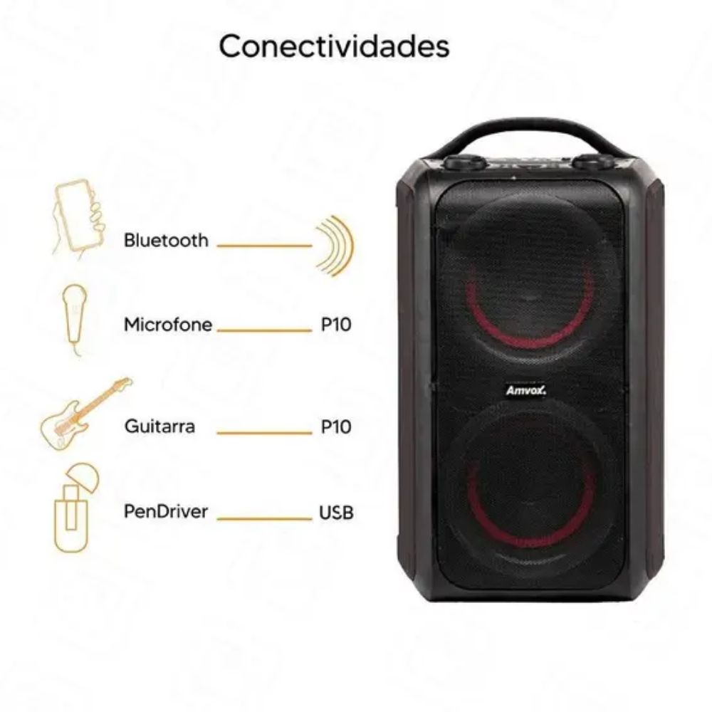 Amvox Caixa de Som Amplificada ACA 600 Bagvox Red