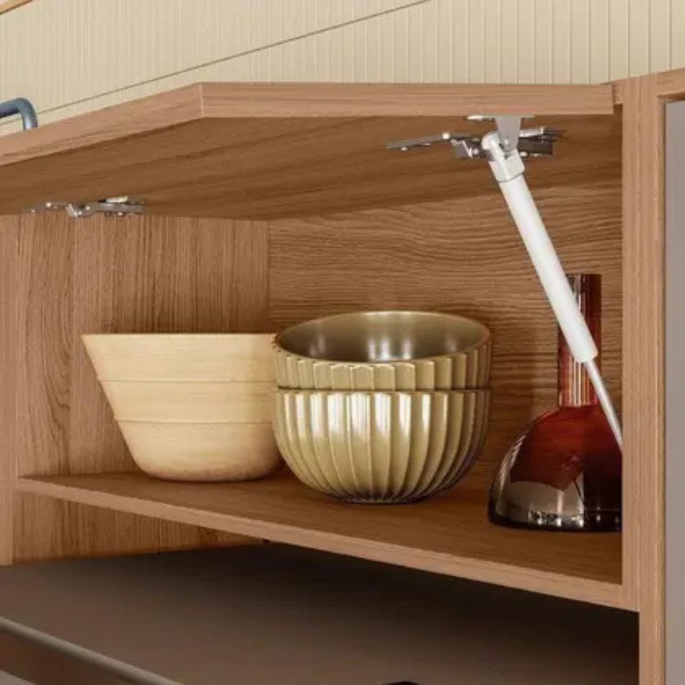 Cozinha Completa Modulada com Vidro Reflecta 4 Peças Paolla Cinza/Ipe/Fendy - Nicioli