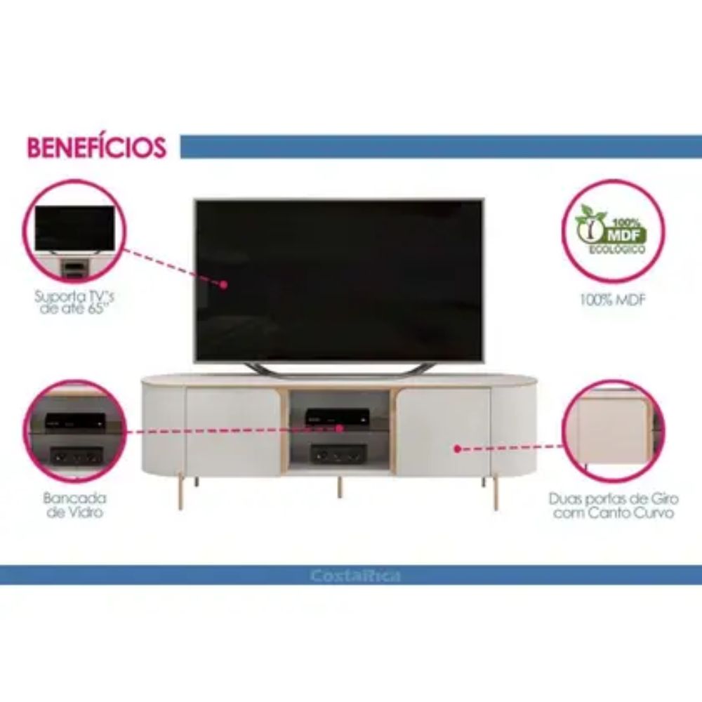 Home p/ TV até 65 Pol Adele c/ Led e Nichos 180x189cm Cedro/Bali - DJ Móveis