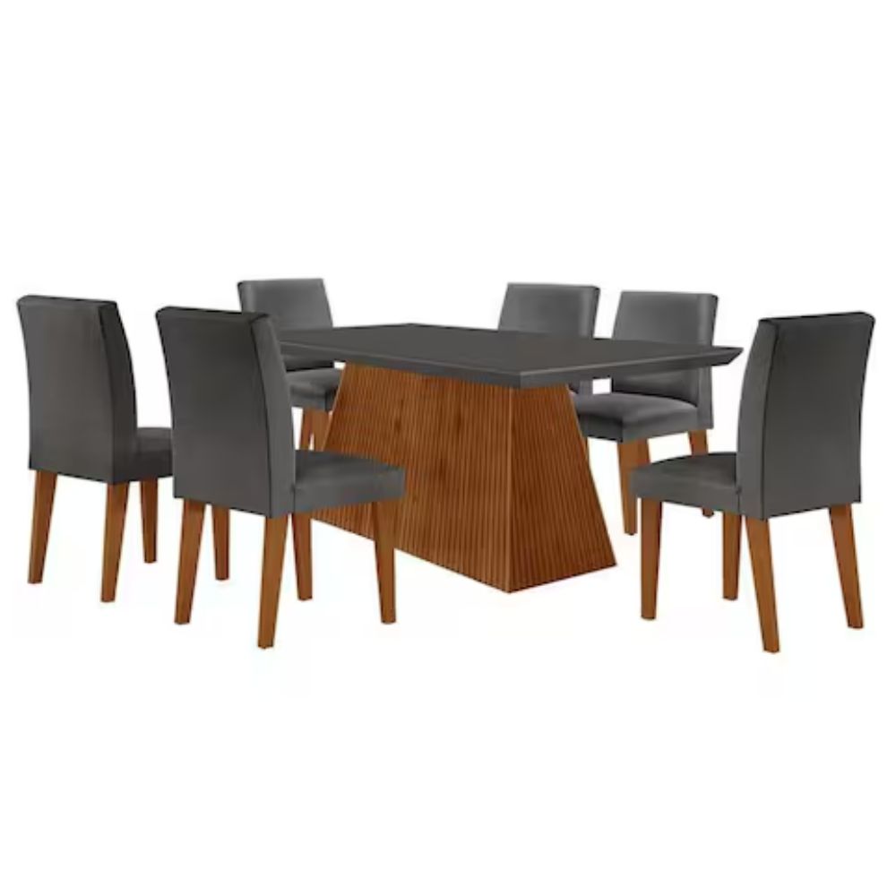 Mesa Rufato Luna 180 6 Cadeiras Lunara Veludo/Grafite/Imbuia