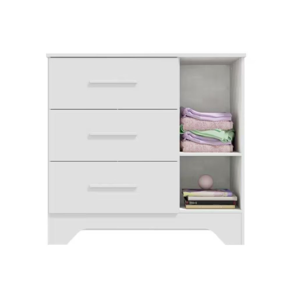 Cômoda De Quarto Popy Retrô 3 Gavetas Branco Brilho Peroba