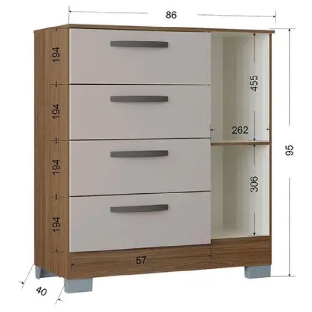 Cômoda Poquema 868  4 Gavetas e 1 Porta Castanho/Off White