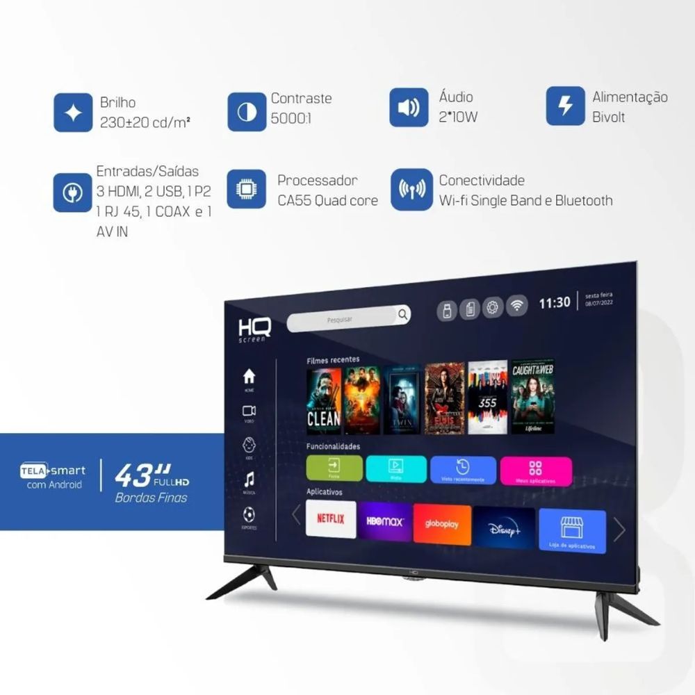 Tela Smart HQ Screen 43'' com Android WiFi