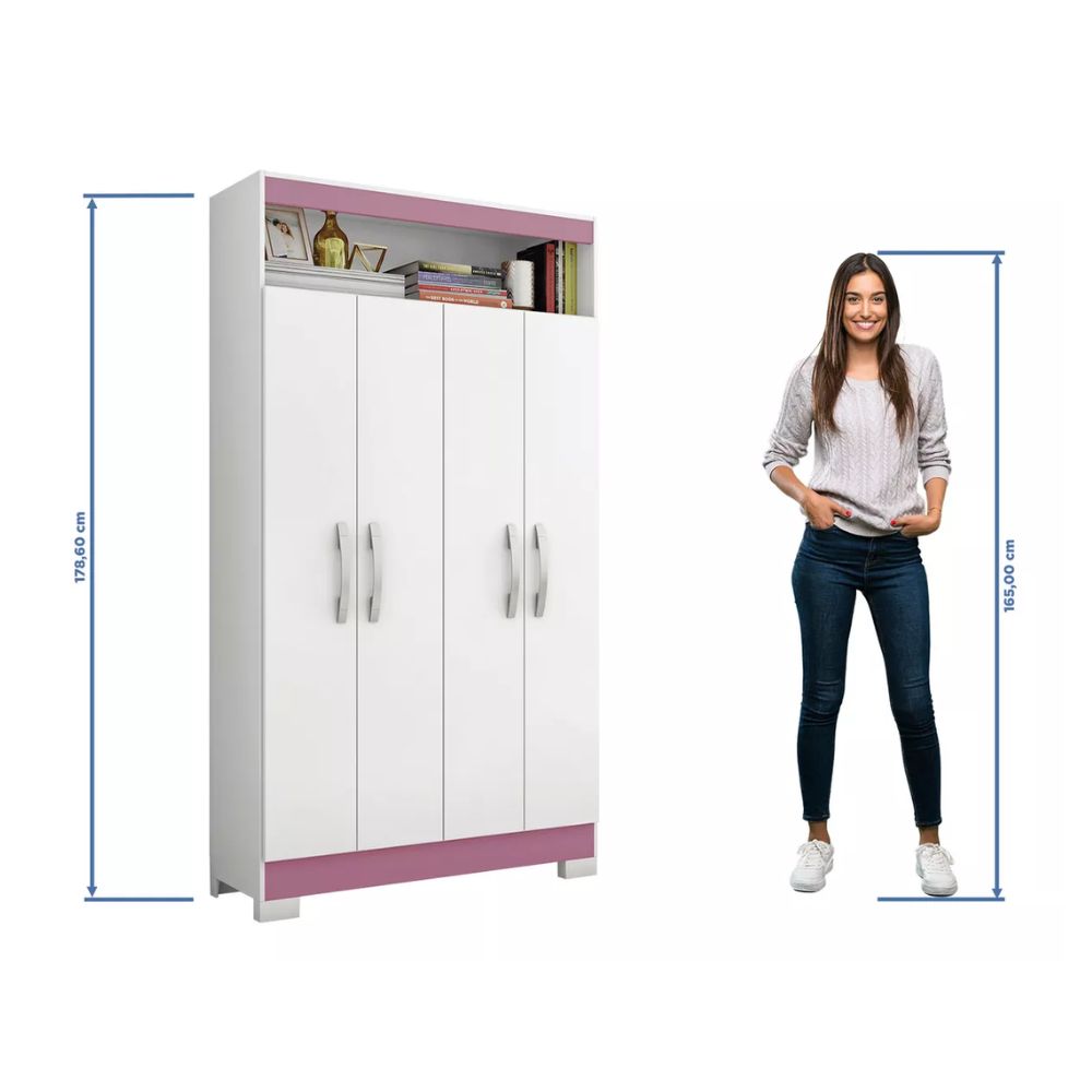 Armário Multiuso Notável NT 4040 Branco/Rosa