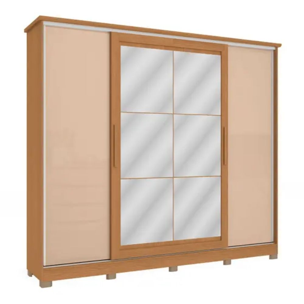 Guarda Roupa Kappesberg 4 Portas Com Espelho Canela/Macadamia