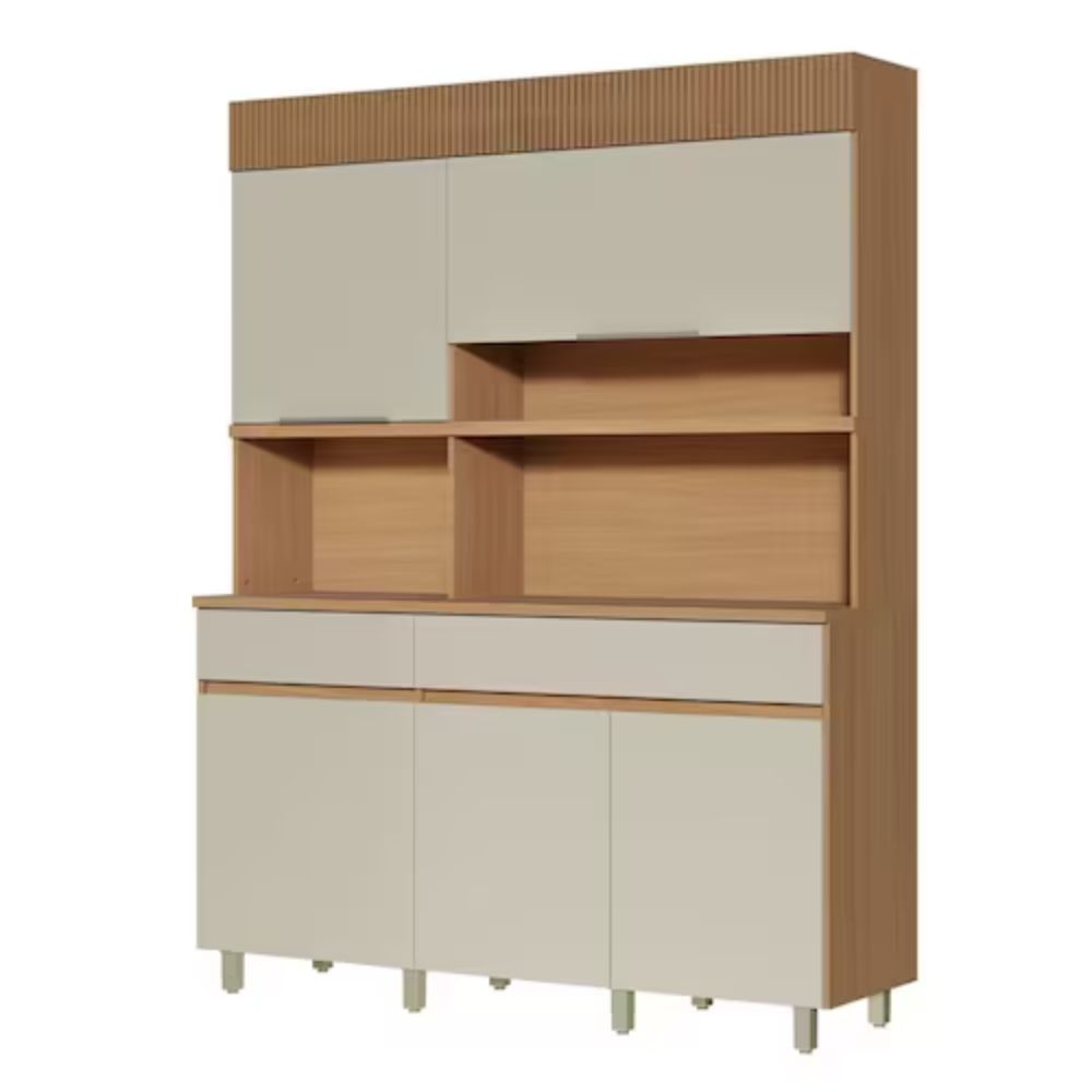 Cozinha Compacta Nesher Realeza 5 Portas 2 Gavetas 160cm Carvalho/Grigio